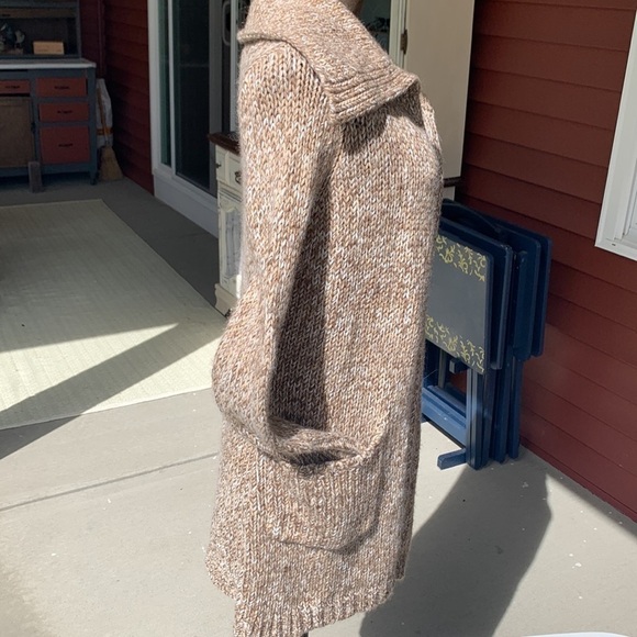 Talbots variegated weave long line open front cardigan. Pockets and high… - Picture 2 of 10